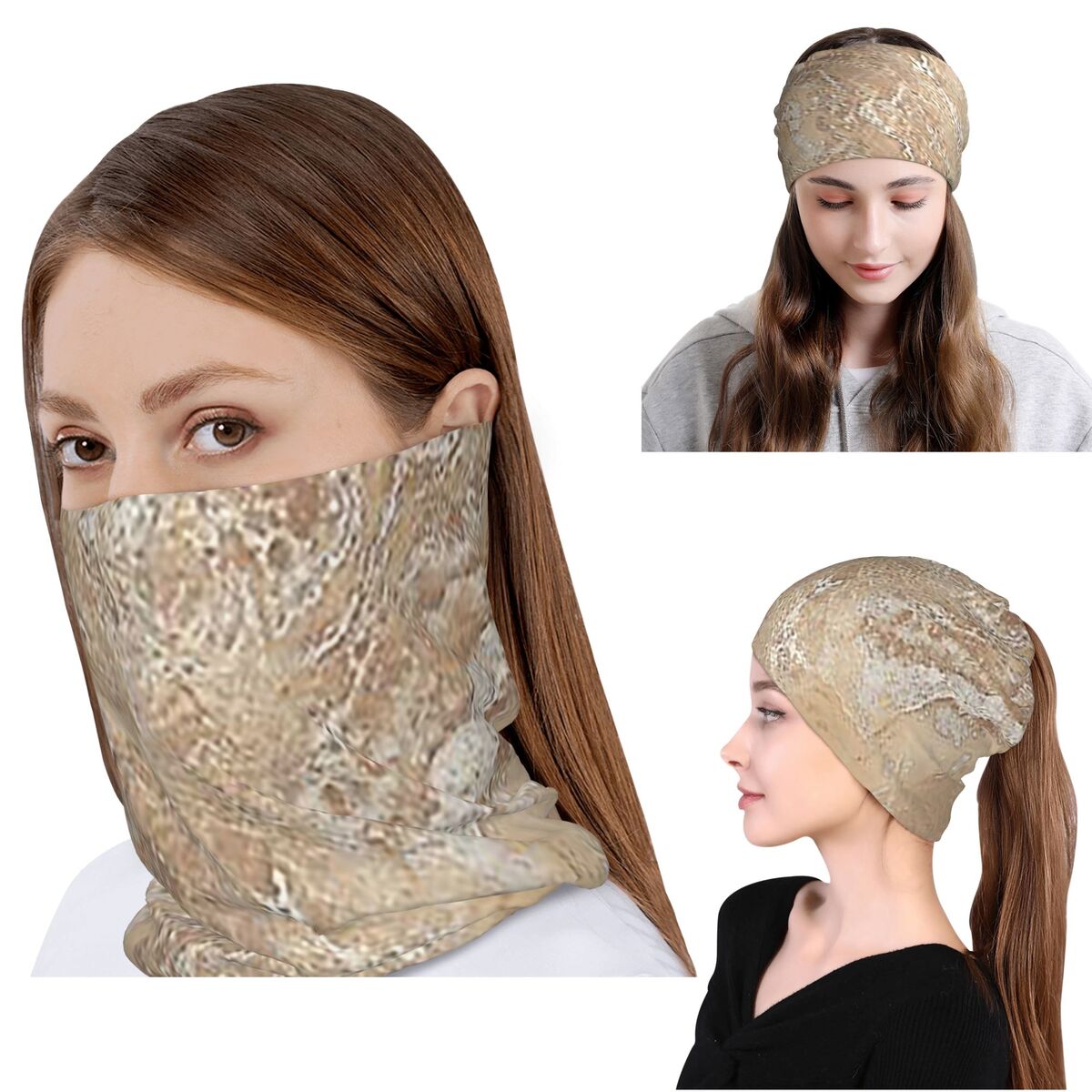Knit Beanie Hat Warm - Syal Masker Leher Bandana Marmer Granit