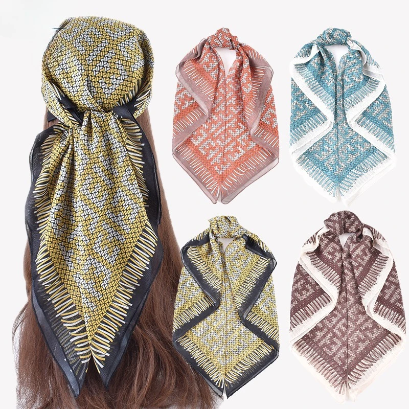 Shawl Wrap Winter - Syal Sutra Mewah Ringan Bermotif Kotak-kotak