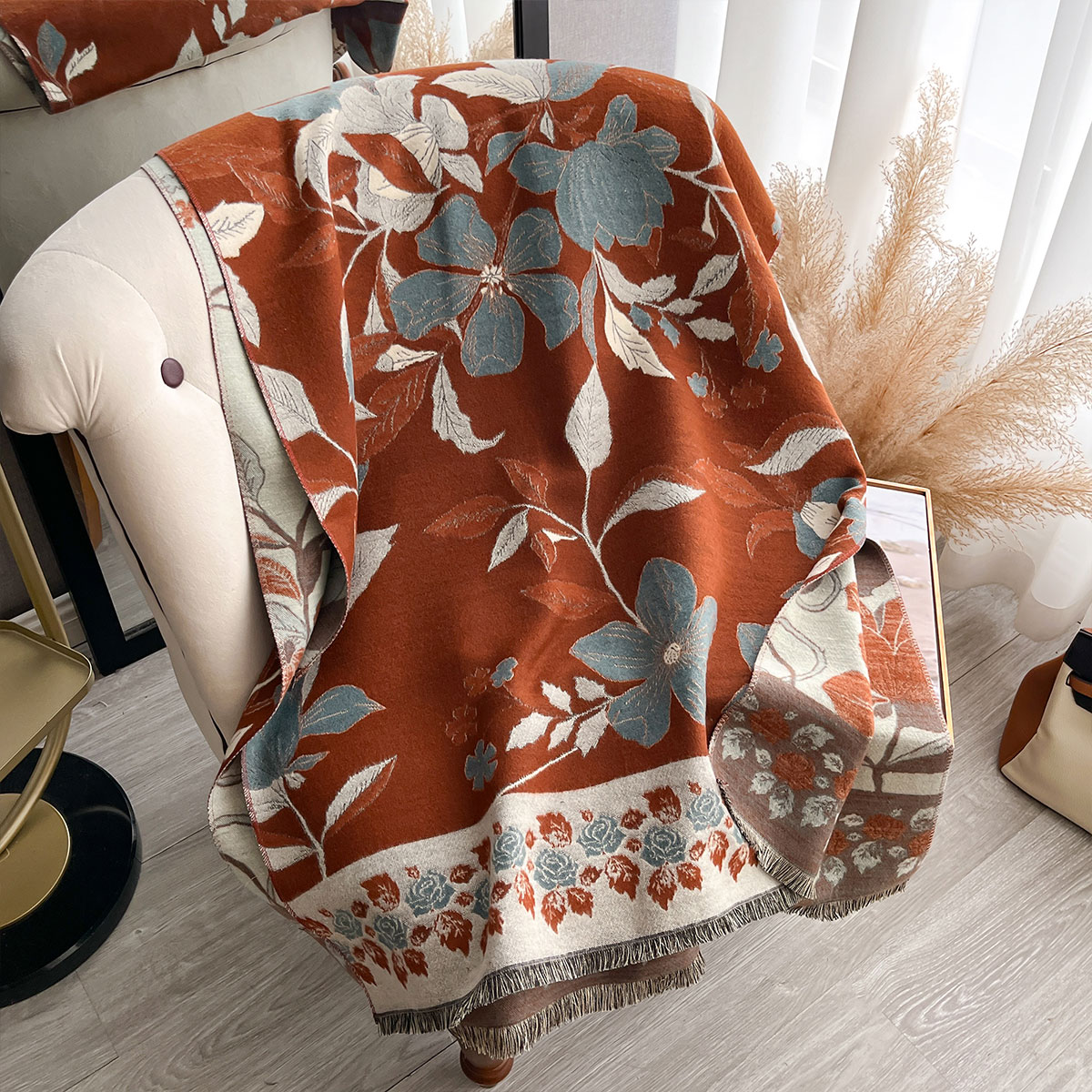 Syal Jacquard Kasmir Dua Sisi  - Shawl Wrap Winter ulasan dan harga