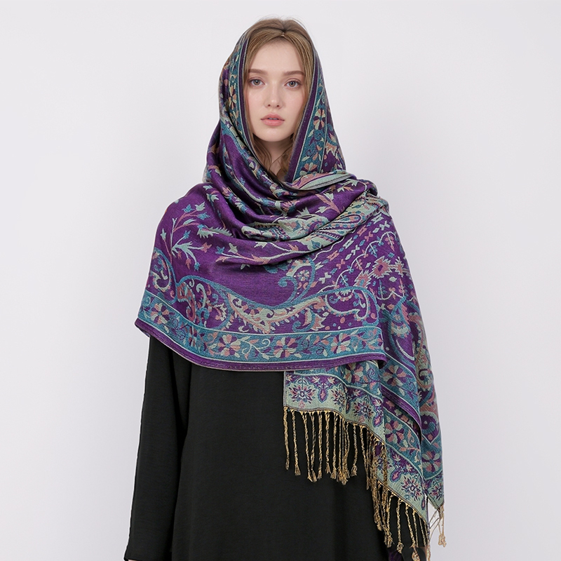 Syal Jacquard Retro wanita, se - Cashmere Pashmina Wrap ulasan dan harga